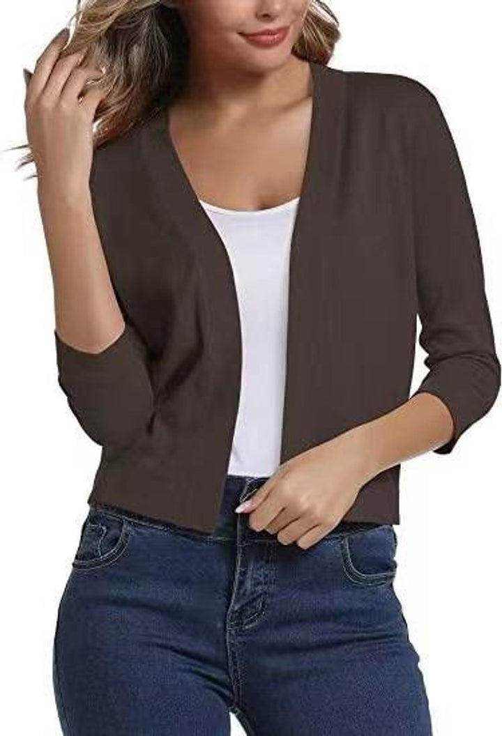 Damen Offener Kurzjacken-Cardigan mit Dreiviertelarm - Braun
