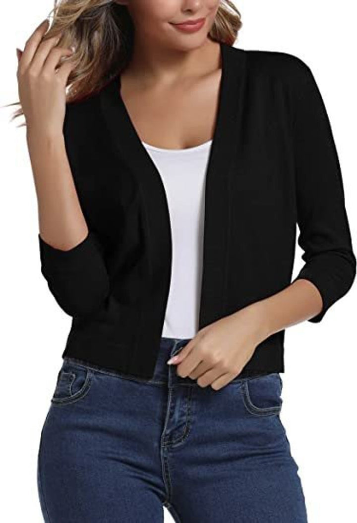 Damen Offener Kurzjacken-Cardigan mit Dreiviertelarm - Schwarz