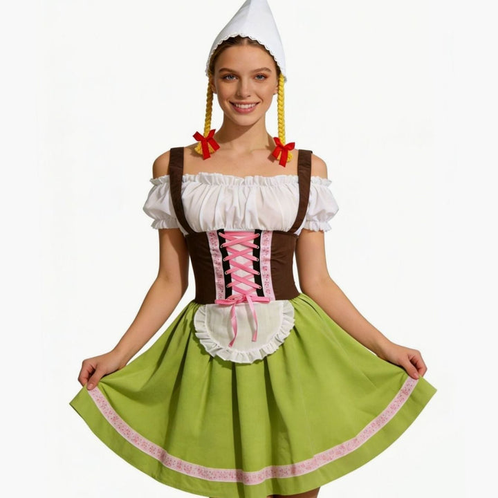 Damen Oktoberfest Dirndl Kleid Figurbetontes Trachtenkleid mit Schürze