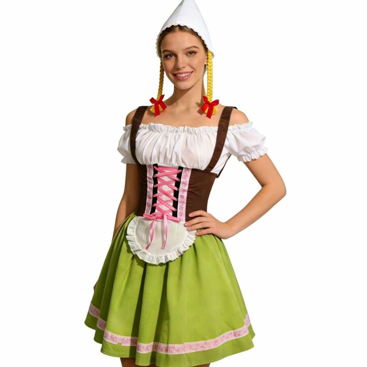 Damen Oktoberfest Dirndl Kleid Figurbetontes Trachtenkleid mit Schürze