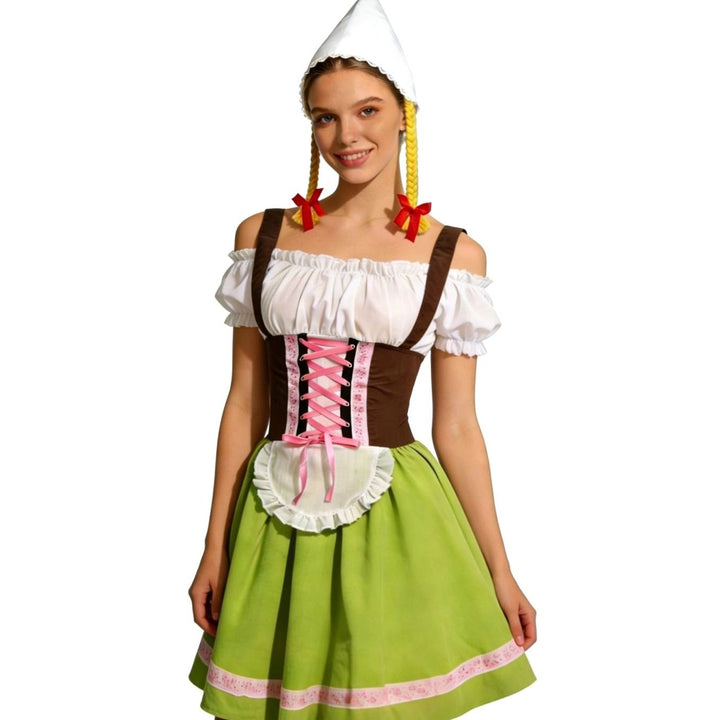 Damen Oktoberfest Dirndl Kleid Figurbetontes Trachtenkleid mit Schürze