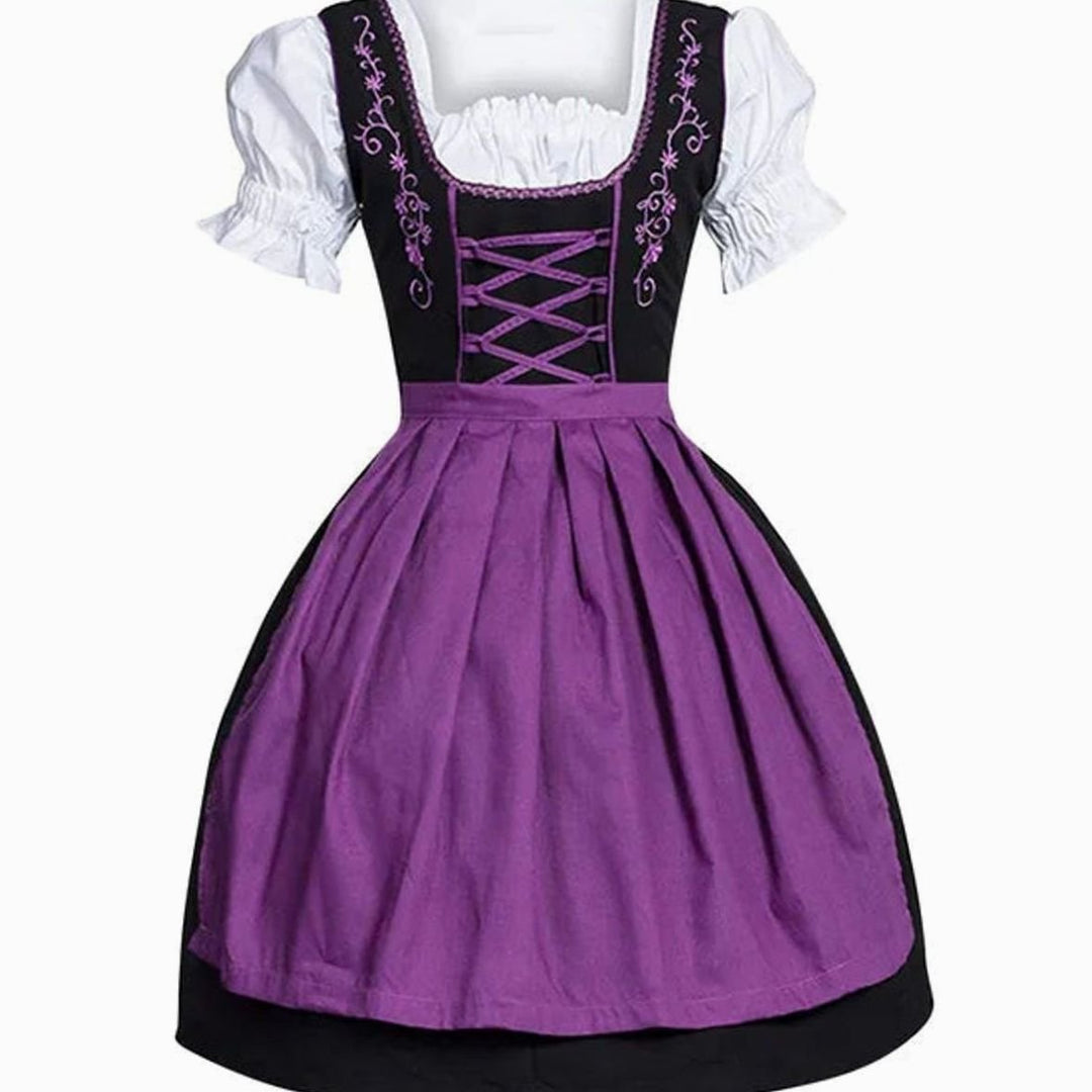 Damen Oktoberfest Dirndl Kleid mit Schürze und Schnürung - Lila