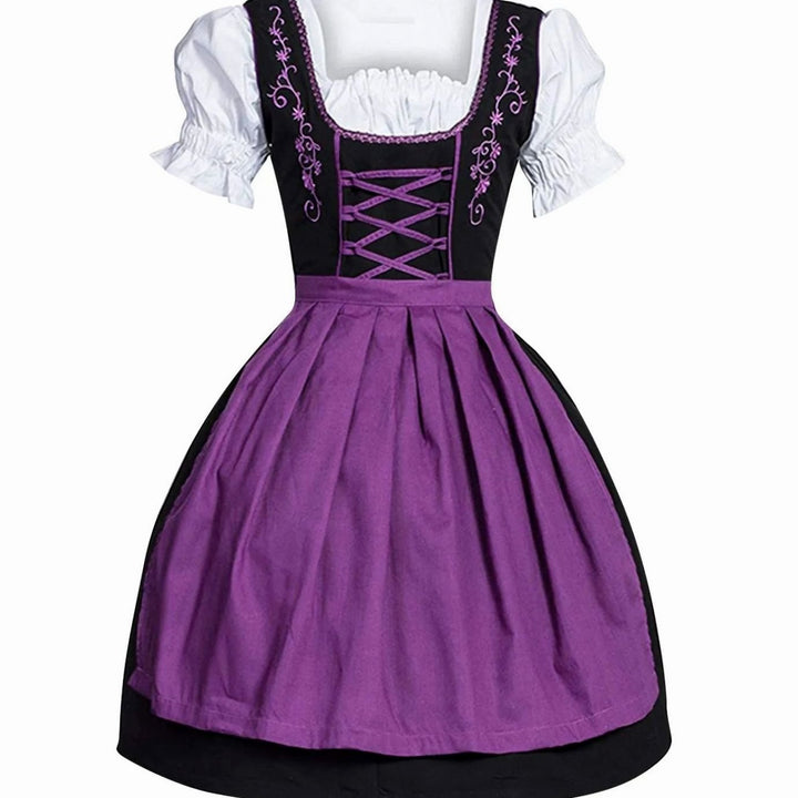 Damen Oktoberfest Dirndl Kleid mit Schürze und Schnürung