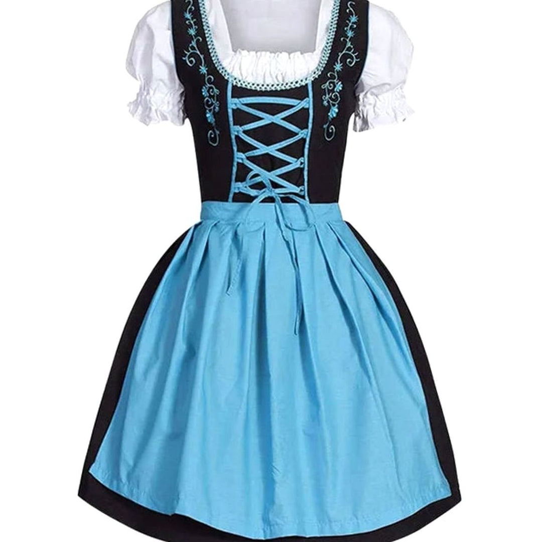 Damen Oktoberfest Dirndl Kleid mit Schürze und Schnürung - Blau