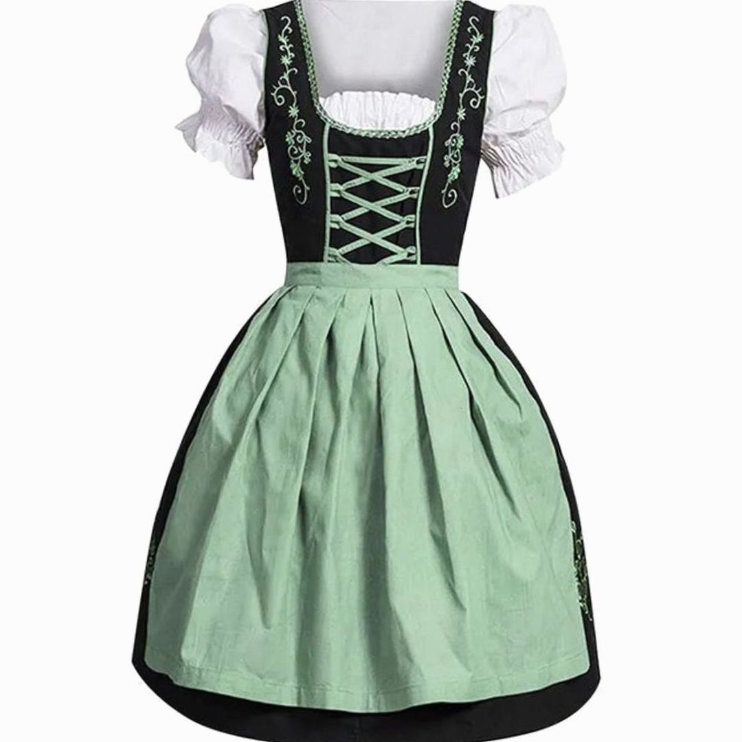 Damen Oktoberfest Dirndl Kleid mit Schürze und Schnürung - Grün
