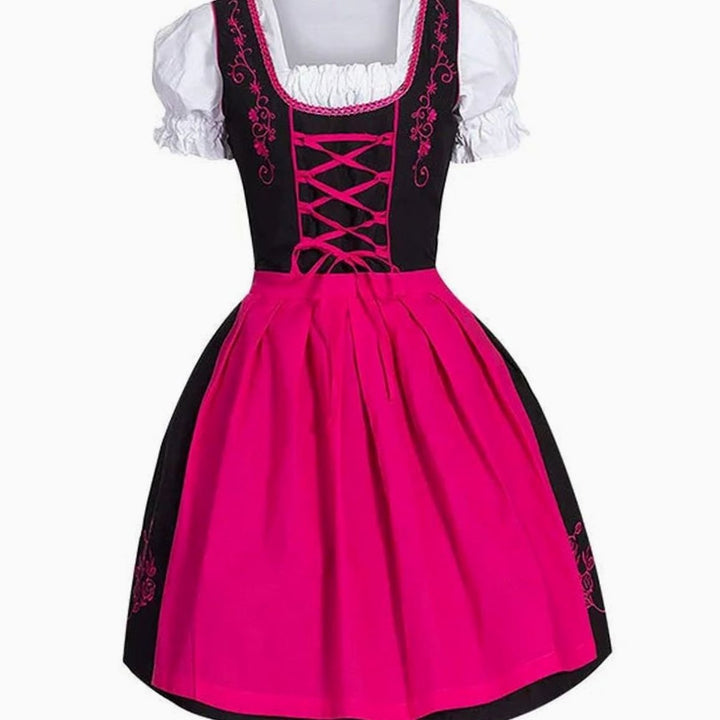Damen Oktoberfest Dirndl Kleid mit Schürze und Schnürung - Rosa