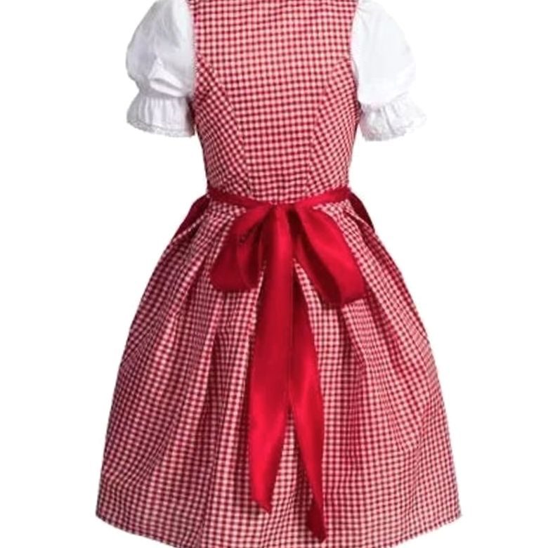 Damen Oktoberfest Dirndl Kleid Rot-Weiß Kariert mit Schürze und Bluse