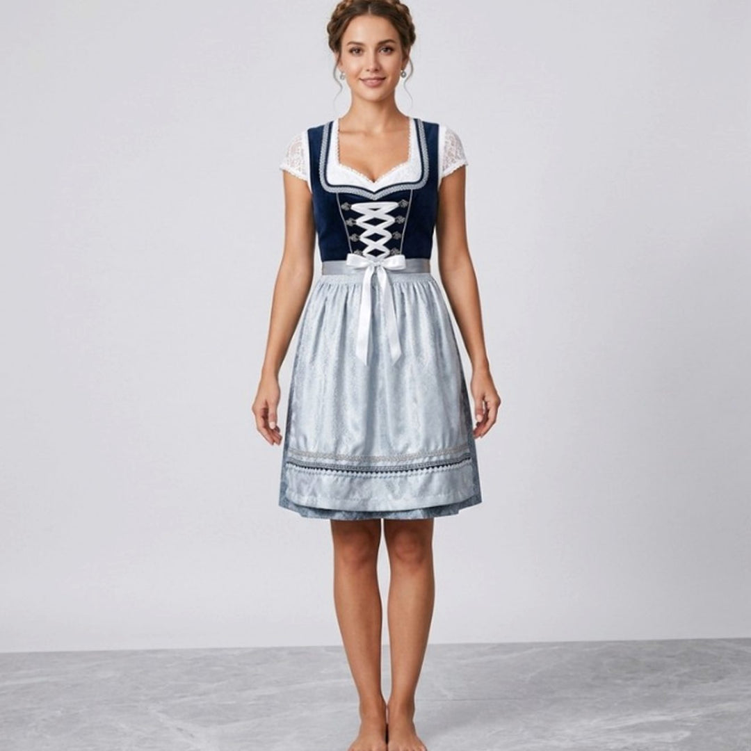 Damen Oktoberfest Dirndl Kleid Rüschenbluse Schürze Trachtenkleid