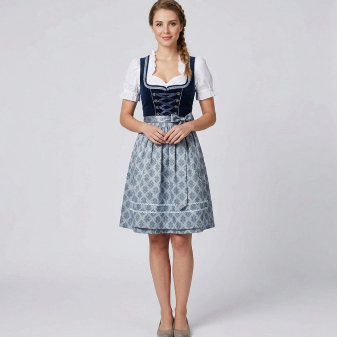 Damen Oktoberfest Dirndl Kleid Rüschenbluse Schürze Trachtenkleid