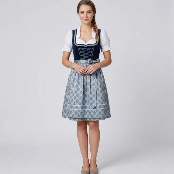 Damen Oktoberfest Dirndl Kleid Rüschenbluse Schürze Trachtenkleid