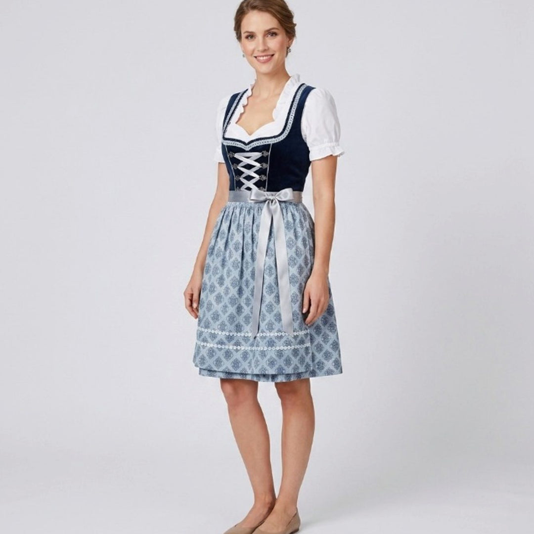 Damen Oktoberfest Dirndl Kleid Rüschenbluse Schürze Trachtenkleid