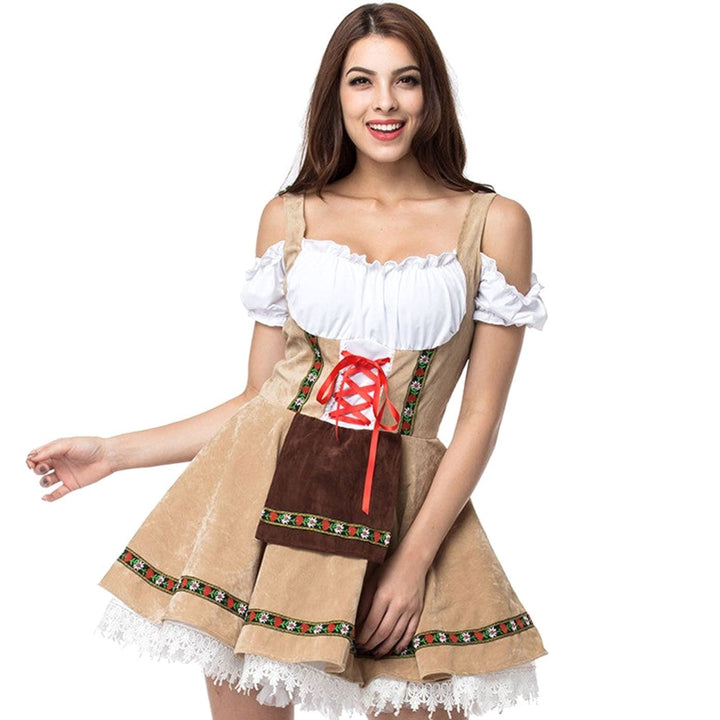 Damen Oktoberfest Dirndl Kleid Schulterfreis Schnürmieder Spitze
