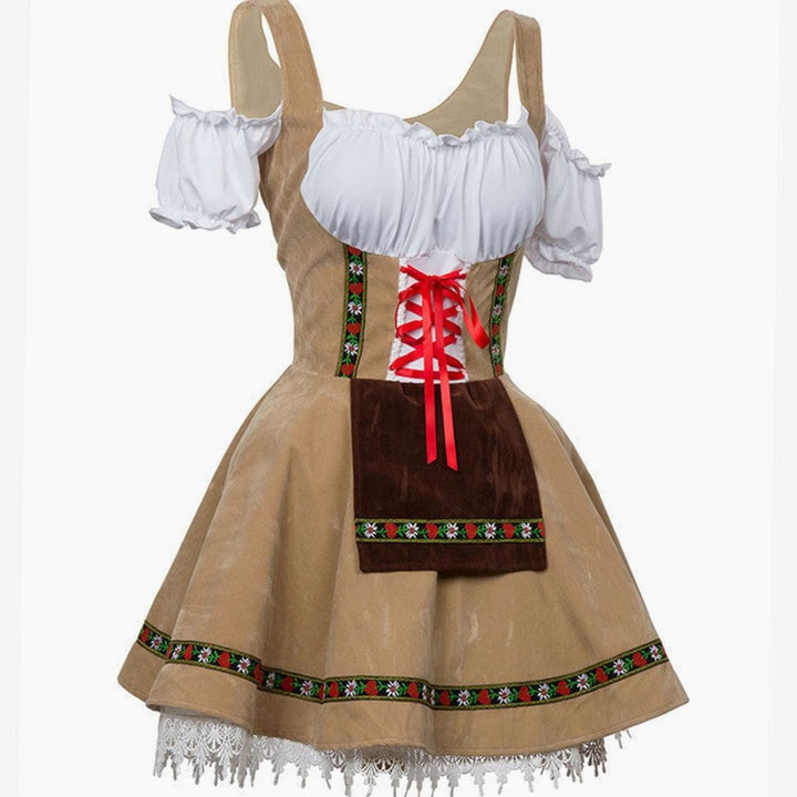 Damen Oktoberfest Dirndl Kleid Schulterfreis Schnürmieder Spitze