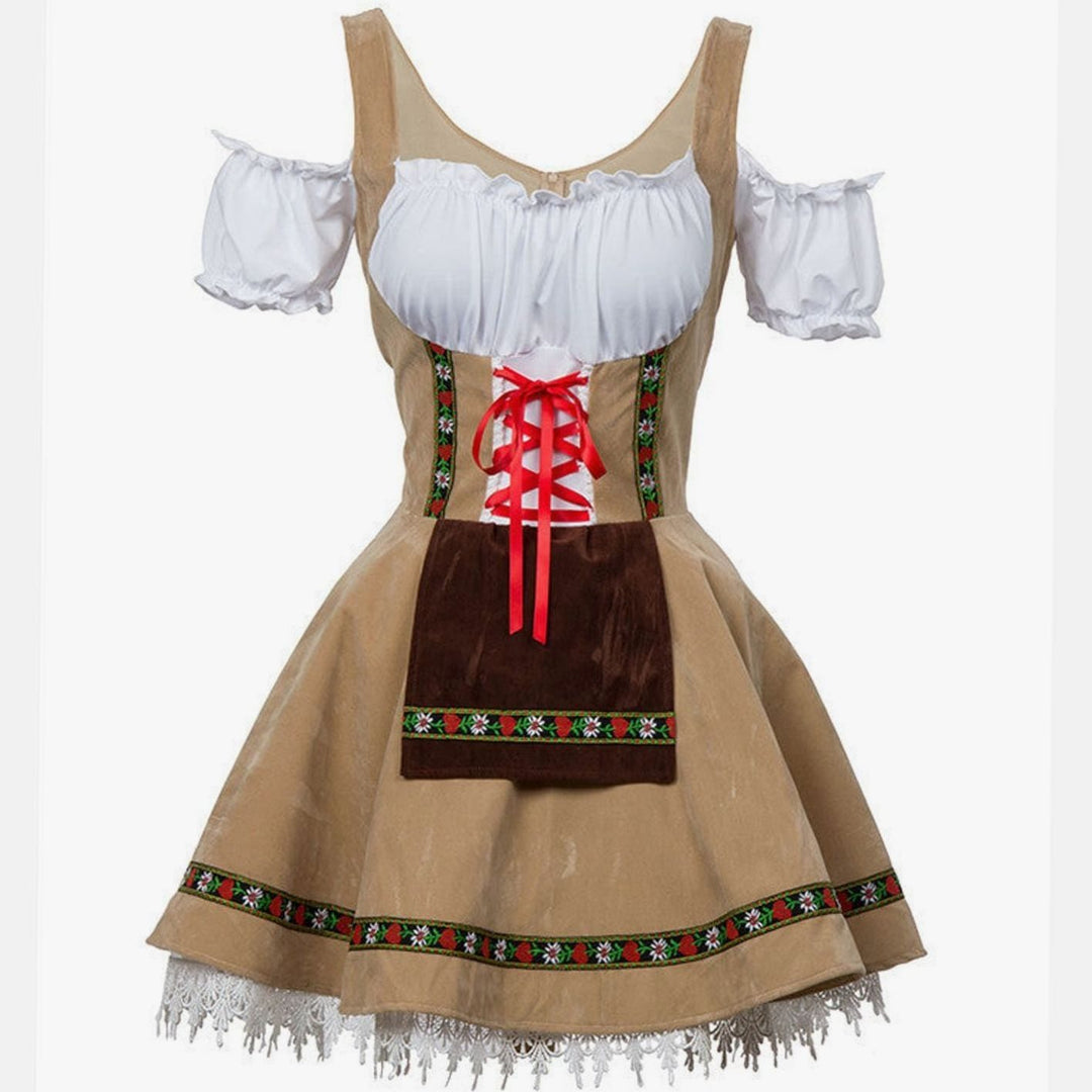 Damen Oktoberfest Dirndl Kleid Schulterfreis Schnürmieder Spitze