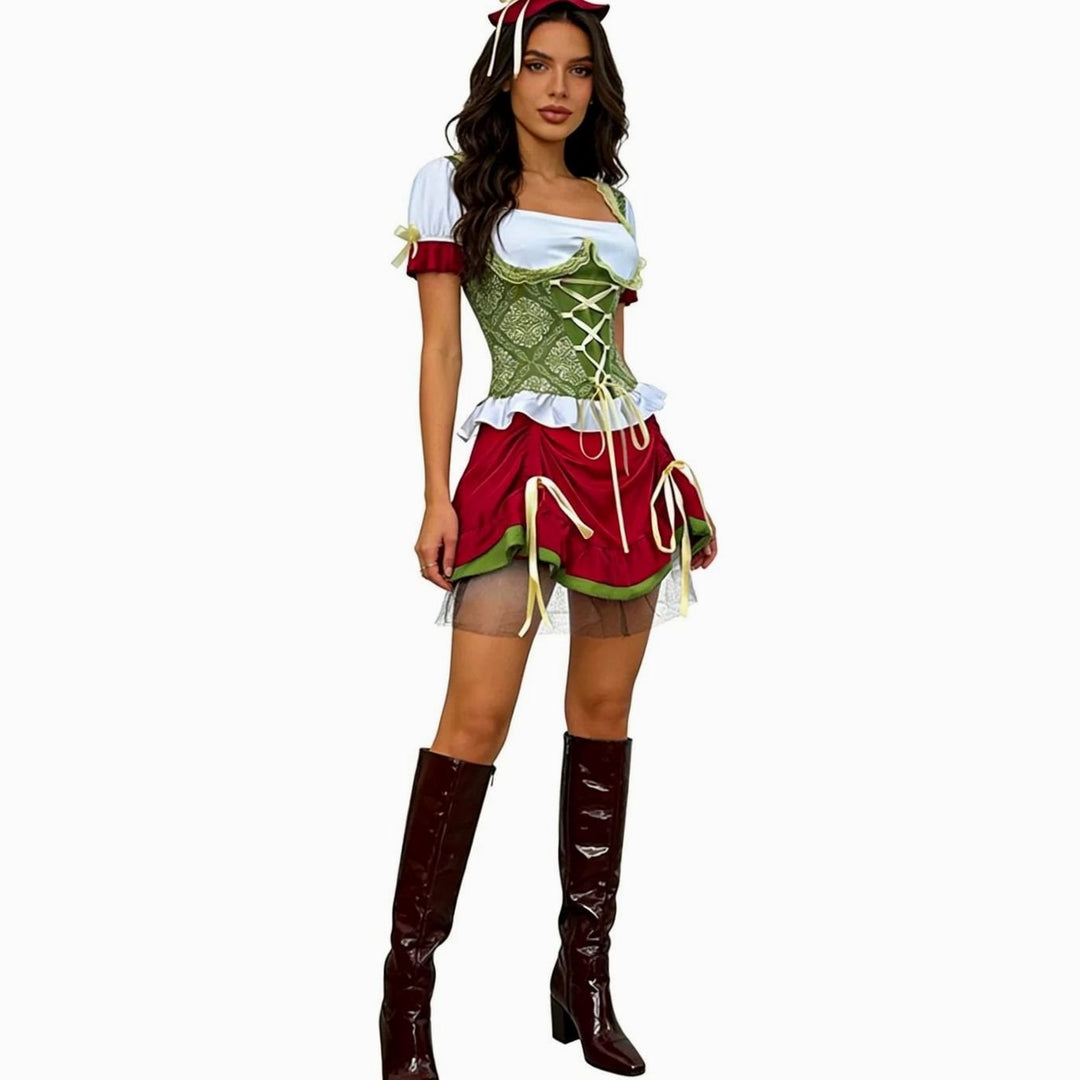 Damen Oktoberfest Dirndl-Kostüm Corsagen-Oberteil Trachtenrock Mini