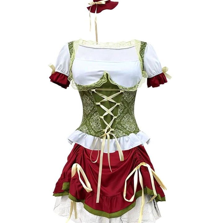 Damen Oktoberfest Dirndl-Kostüm Corsagen-Oberteil Trachtenrock Mini