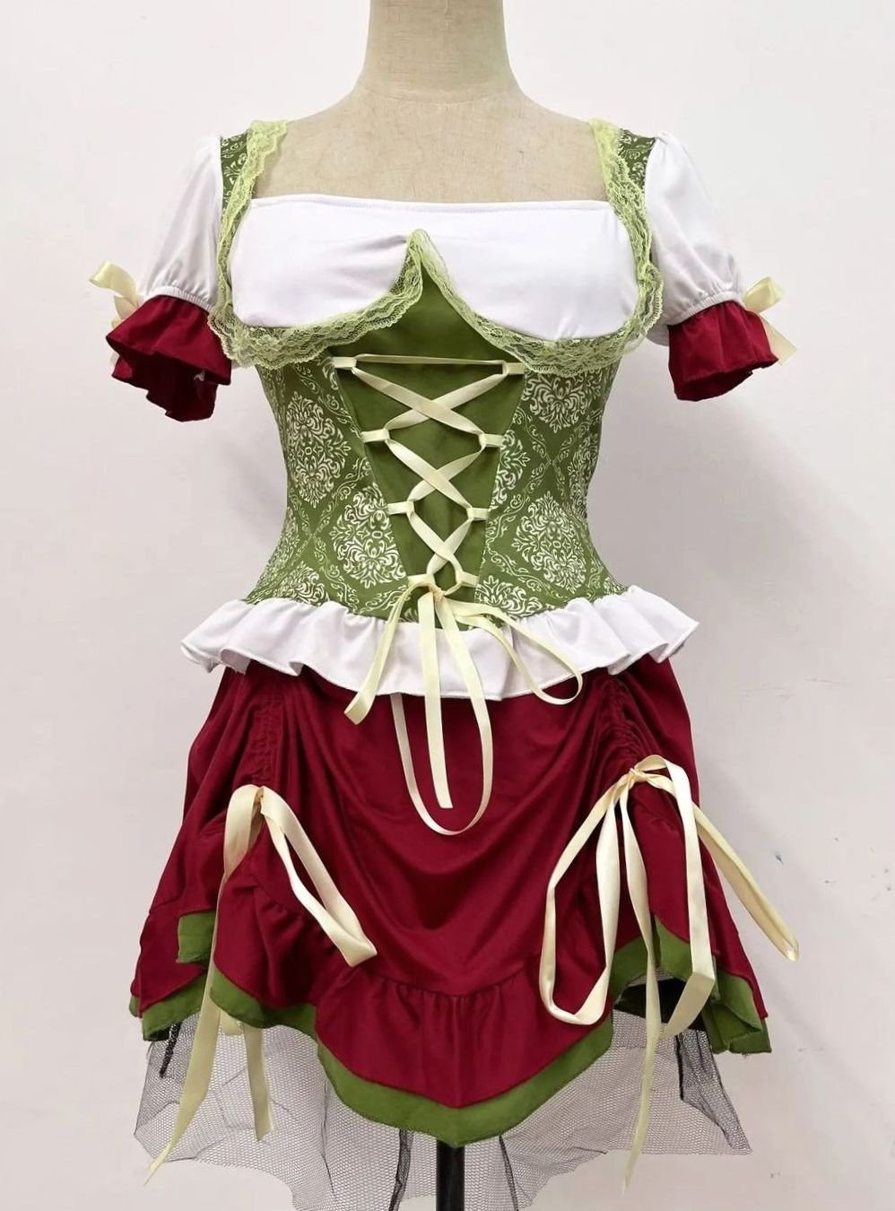 Damen Oktoberfest Dirndl-Kostüm Corsagen-Oberteil Trachtenrock Mini