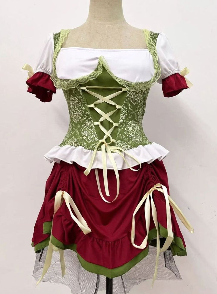 Damen Oktoberfest Dirndl-Kostüm Corsagen-Oberteil Trachtenrock Mini