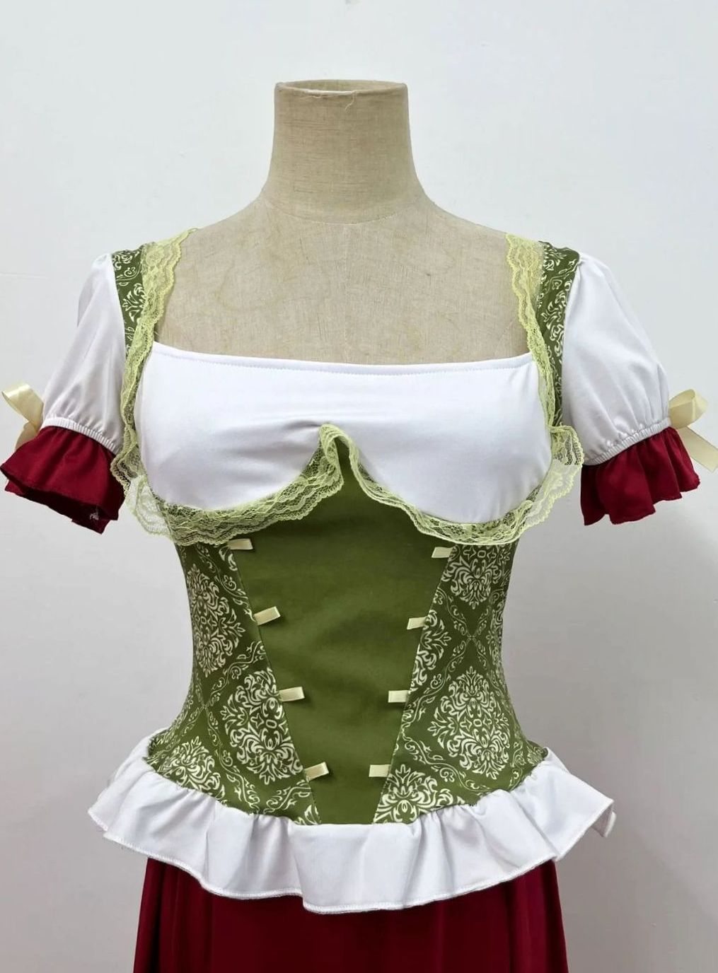 Damen Oktoberfest Dirndl-Kostüm Corsagen-Oberteil Trachtenrock Mini