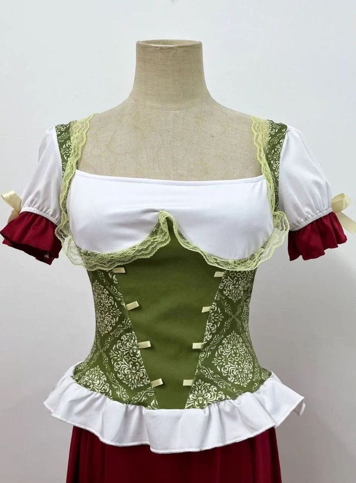Damen Oktoberfest Dirndl-Kostüm Corsagen-Oberteil Trachtenrock Mini
