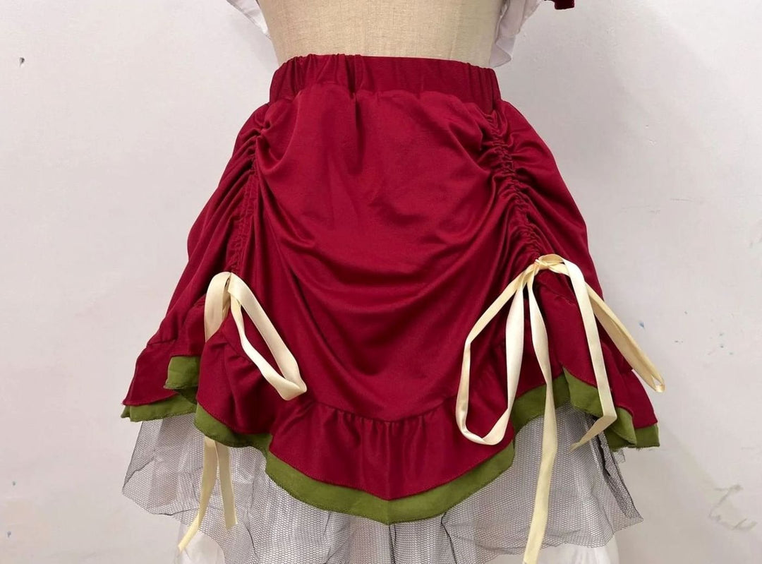 Damen Oktoberfest Dirndl-Kostüm Corsagen-Oberteil Trachtenrock Mini