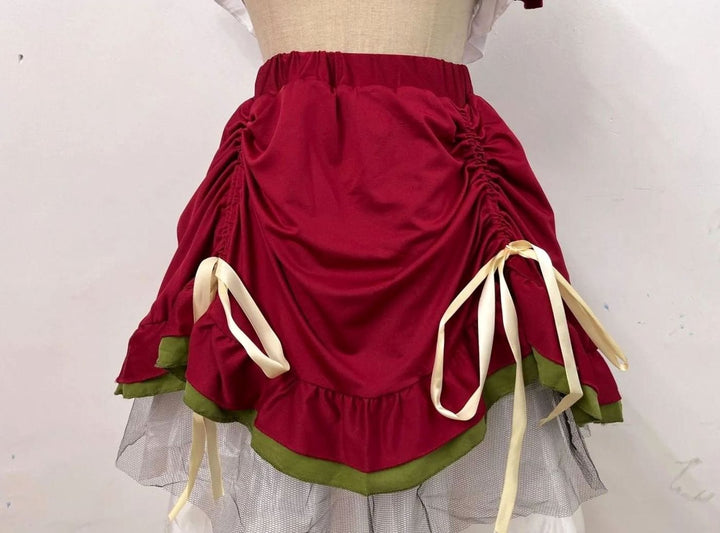 Damen Oktoberfest Dirndl-Kostüm Corsagen-Oberteil Trachtenrock Mini
