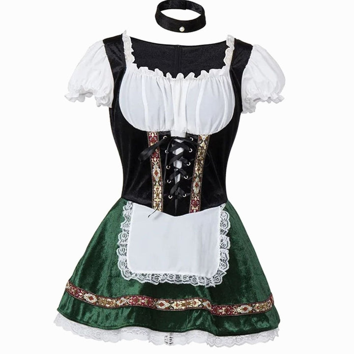 Damen Oktoberfest Dirndl-Kostüm Kurzkleid Schnürung Puffärmel Schürze - Grün