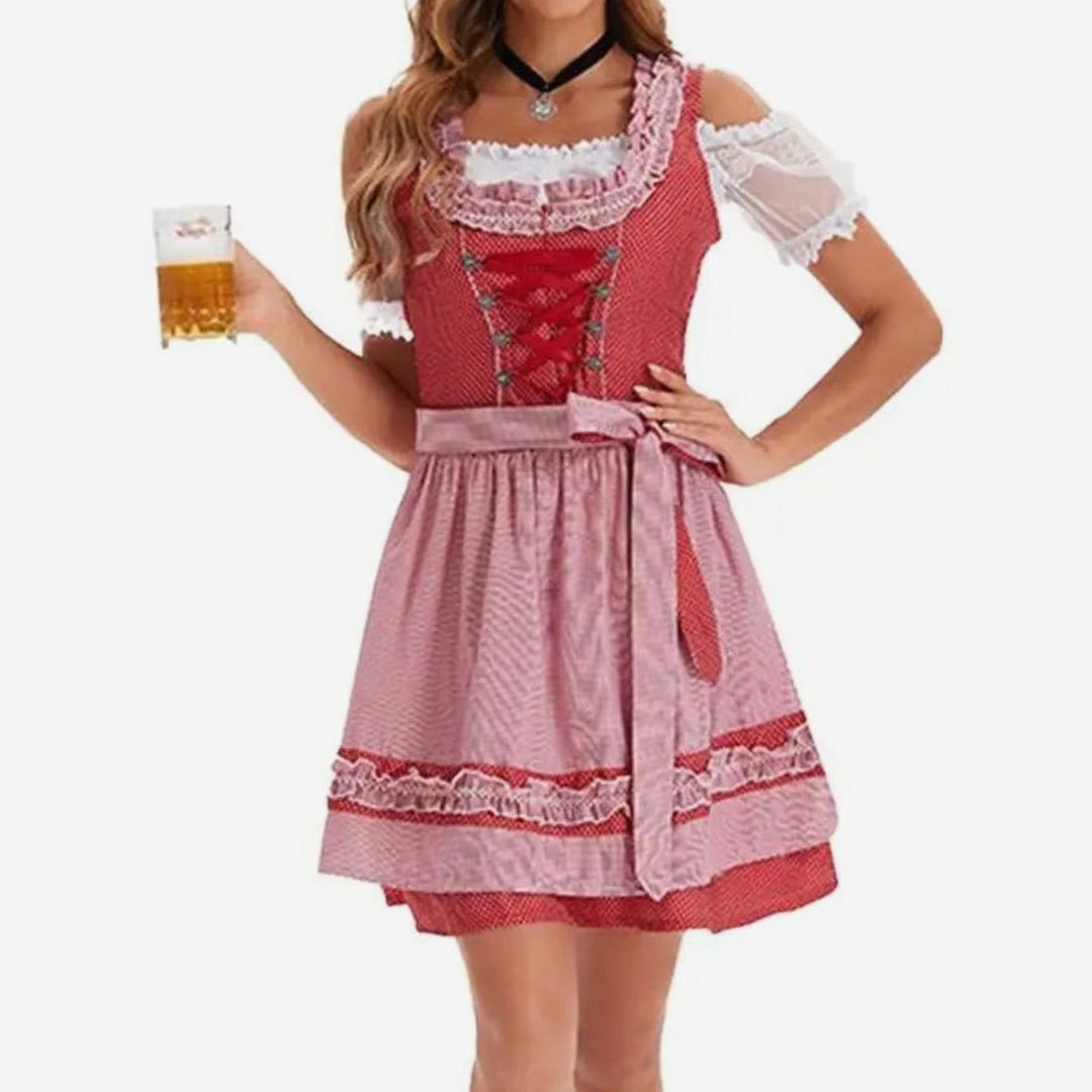 Damen Oktoberfest Dirndl-Kostüm mit Spitzenschürze und Schnürung - 8004