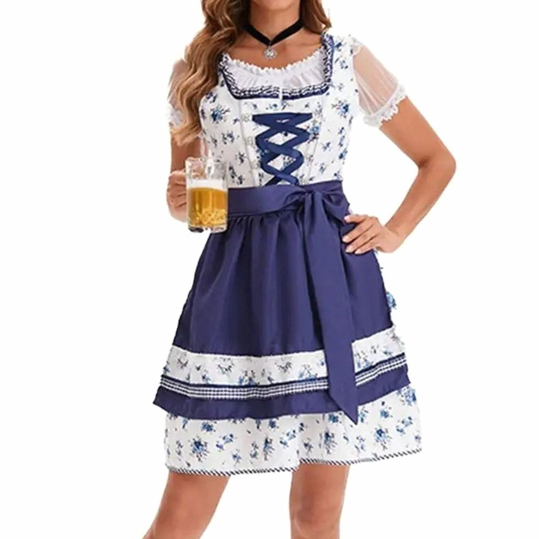 Damen Oktoberfest Dirndl-Kostüm mit Spitzenschürze und Schnürung - 8005