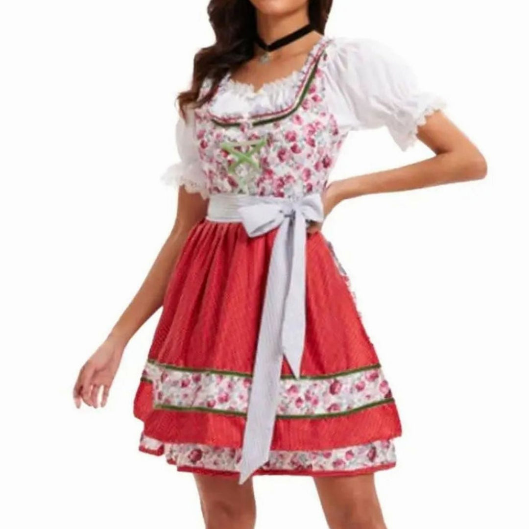 Damen Oktoberfest Dirndl-Kostüm mit Spitzenschürze und Schnürung - 8002