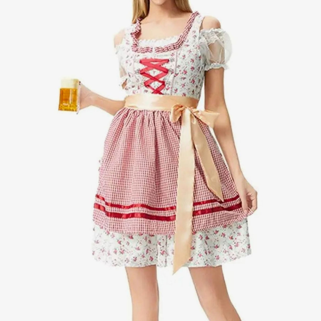 Damen Oktoberfest Dirndl-Kostüm mit Spitzenschürze und Schnürung - 8003