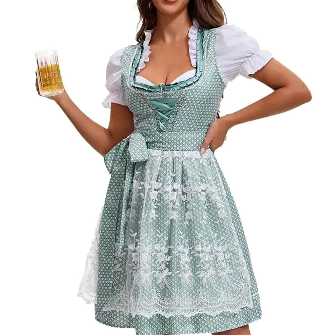 Damen Oktoberfest Dirndl-Kostüm mit Spitzenschürze und Schnürung - 753870 Grün