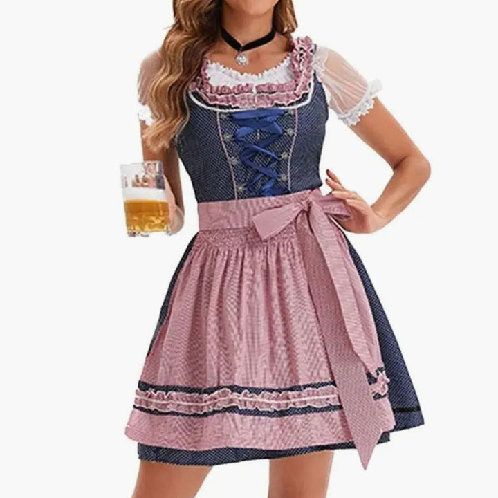 Damen Oktoberfest Dirndl-Kostüm mit Spitzenschürze und Schnürung - 8008
