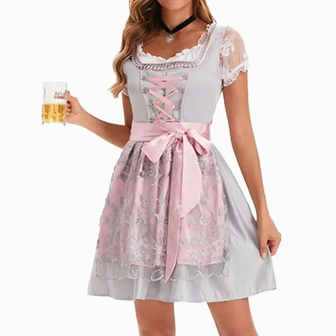 Damen Oktoberfest Dirndl-Kostüm mit Spitzenschürze und Schnürung - 8007