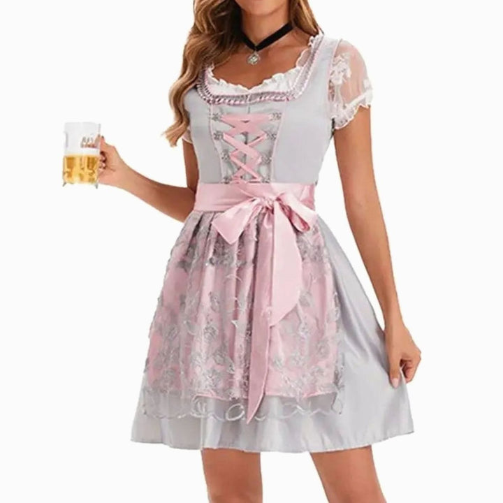 Damen Oktoberfest Dirndl-Kostüm mit Spitzenschürze und Schnürung - 8007