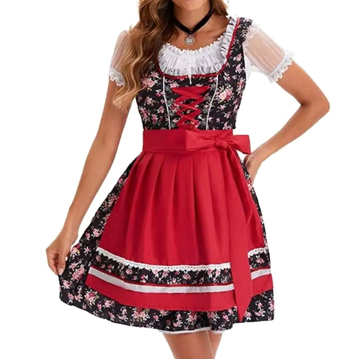 Damen Oktoberfest Dirndl-Kostüm mit Spitzenschürze und Schnürung - 8006
