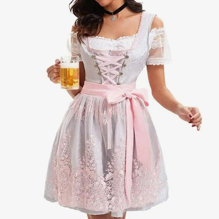 Damen Oktoberfest Dirndl-Kostüm mit Spitzenschürze und Schnürung - 4519