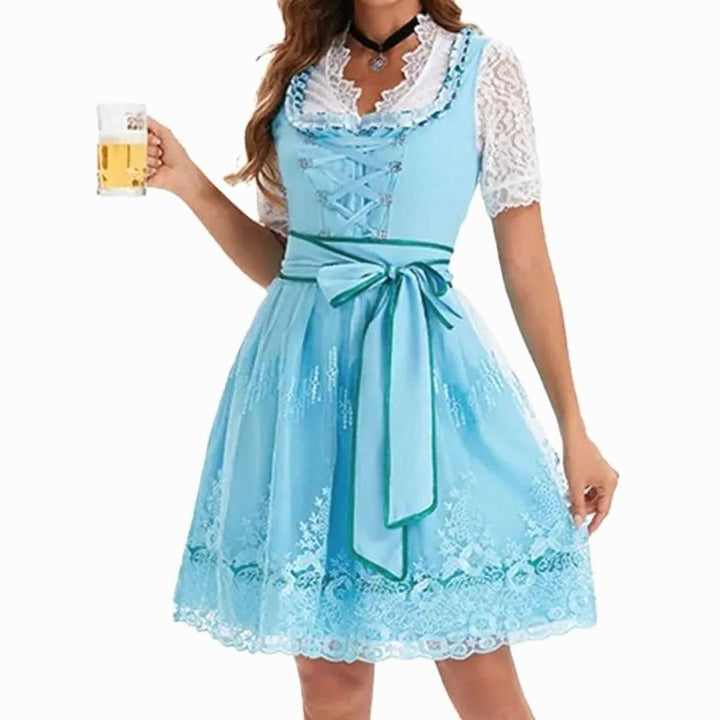 Damen Oktoberfest Dirndl-Kostüm mit Spitzenschürze und Schnürung - 755346 Grün
