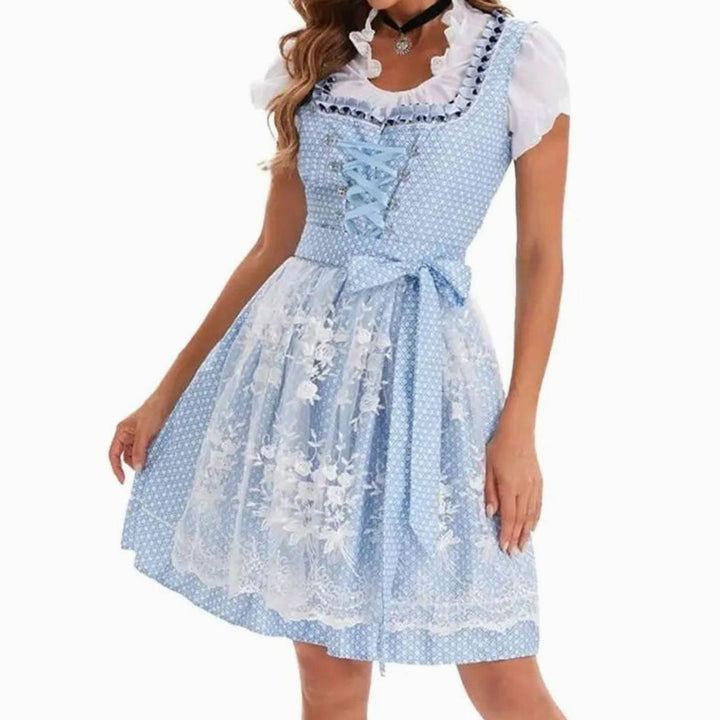 Damen Oktoberfest Dirndl-Kostüm mit Spitzenschürze und Schnürung - 753870 Blau
