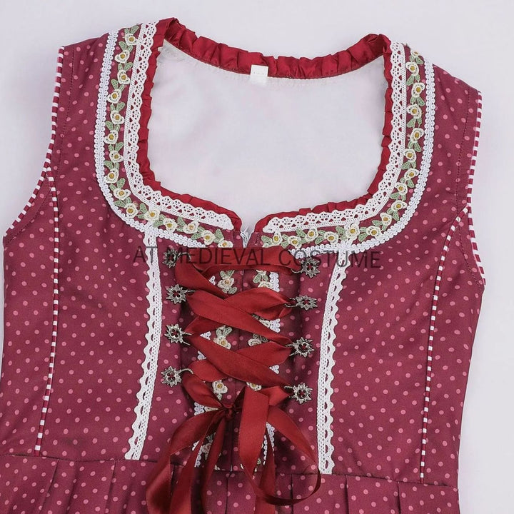 Damen Oktoberfest Dirndl-Set Midi mit Bluse Schürze und Schnürmieder