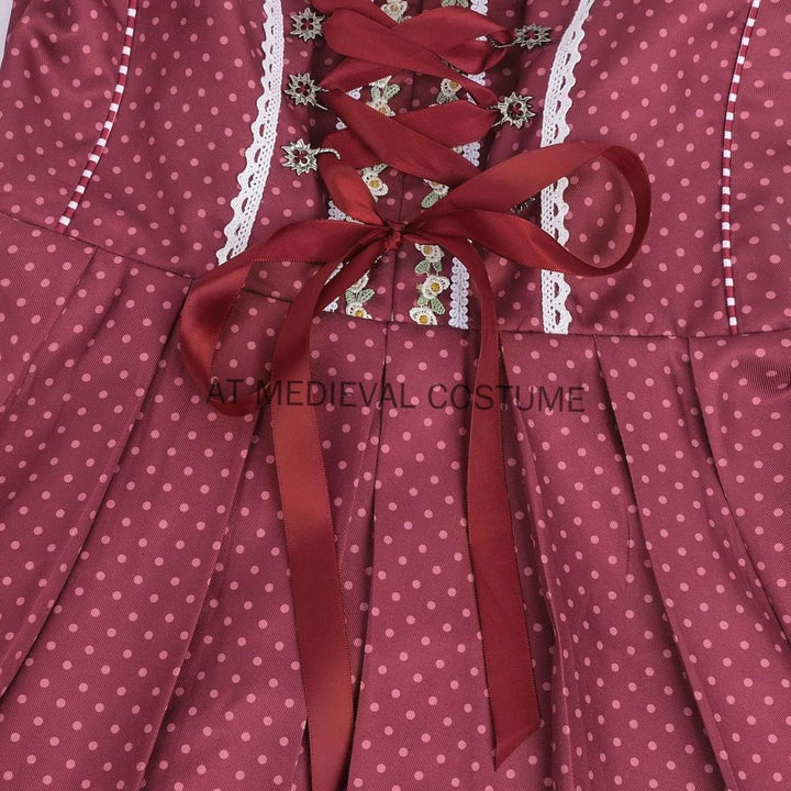 Damen Oktoberfest Dirndl-Set Midi mit Bluse Schürze und Schnürmieder