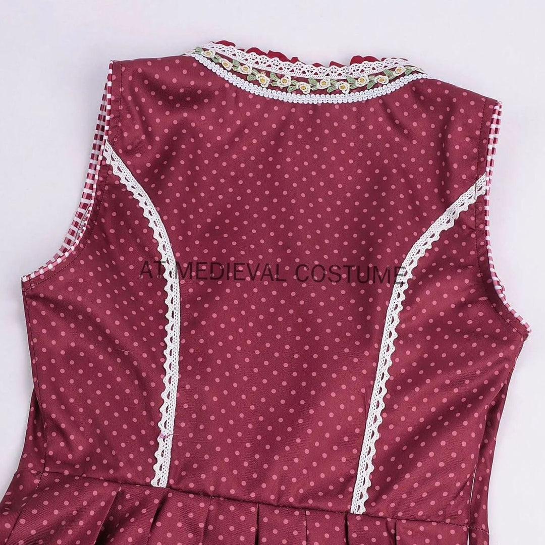 Damen Oktoberfest Dirndl-Set Midi mit Bluse Schürze und Schnürmieder