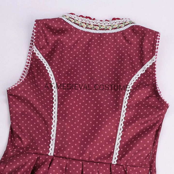 Damen Oktoberfest Dirndl-Set Midi mit Bluse Schürze und Schnürmieder