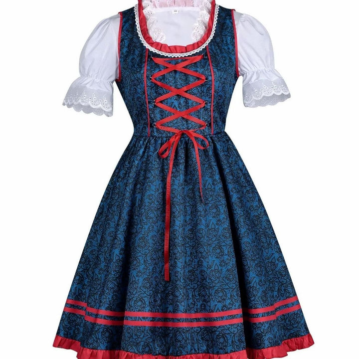 Damen Oktoberfest Dirndl-Set mit Spitzenbluse Mieder Schürze Trachtenkleid