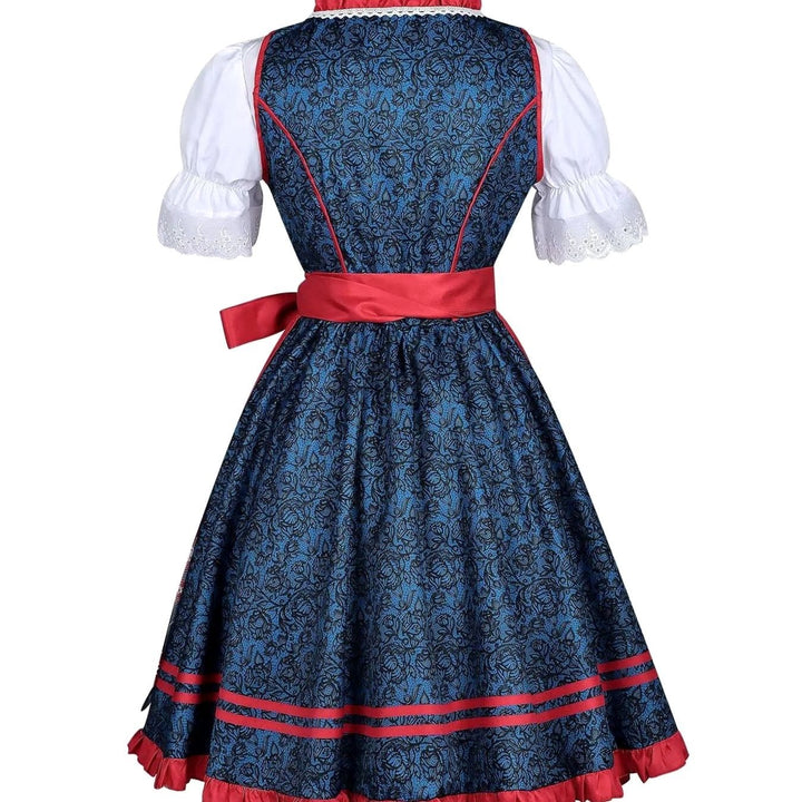 Damen Oktoberfest Dirndl-Set mit Spitzenbluse Mieder Schürze Trachtenkleid
