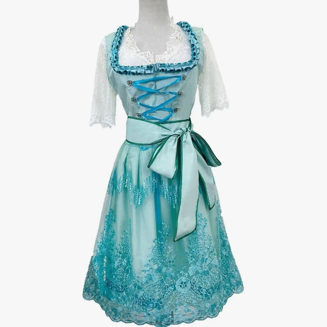 Damen Oktoberfest Dirndl Spitzen-Midi-Kleid mit Schnürung