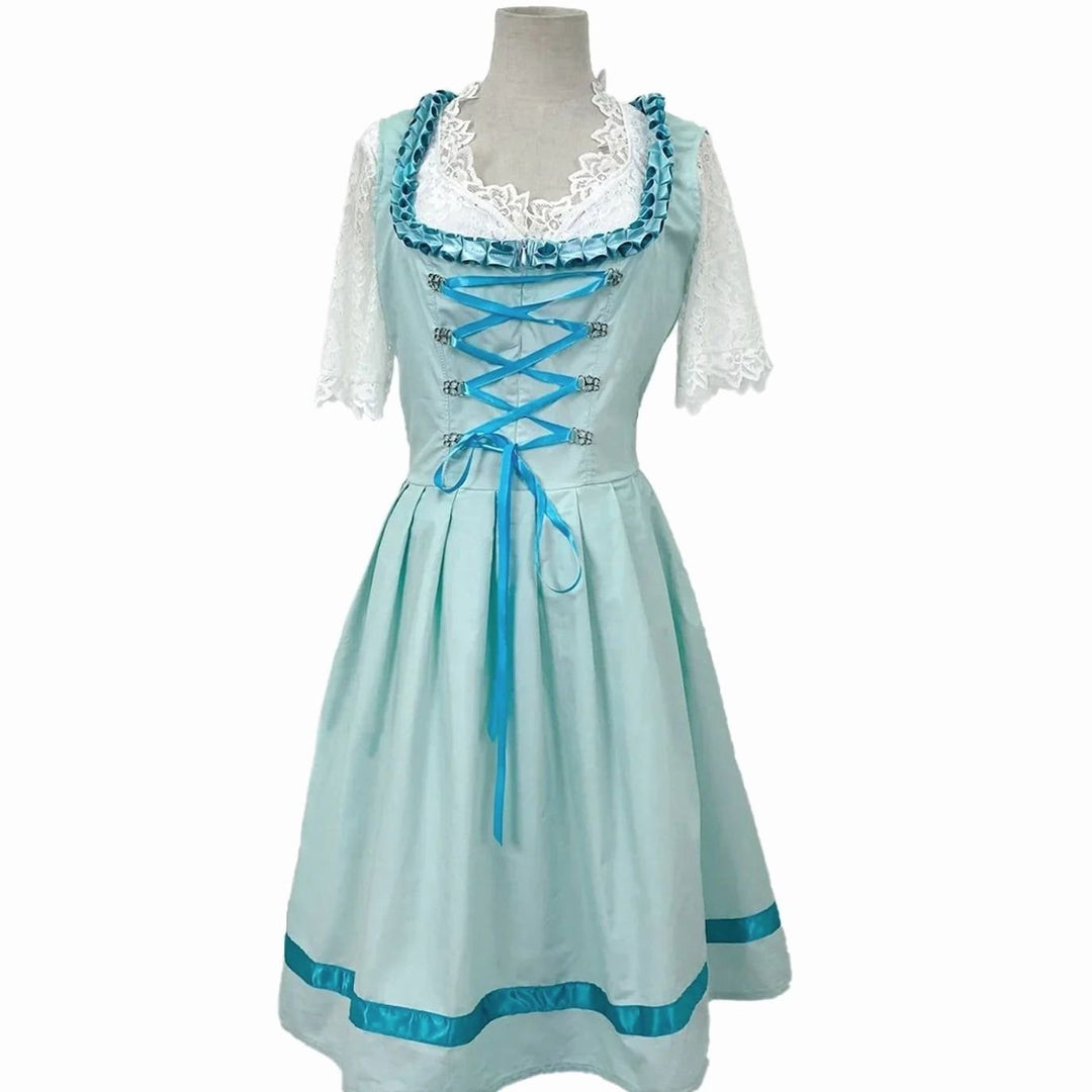 Damen Oktoberfest Dirndl Spitzen-Midi-Kleid mit Schnürung