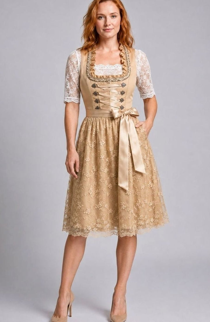 Damen Oktoberfest Dirndlkleid Florales Spitzenmieder Trachtenkleid