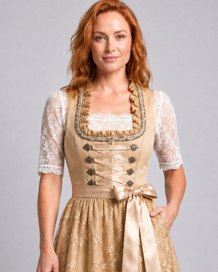 Damen Oktoberfest Dirndlkleid Florales Spitzenmieder Trachtenkleid