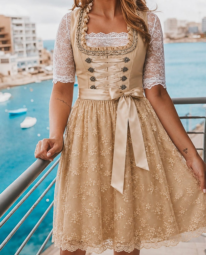 Damen Oktoberfest Dirndlkleid Florales Spitzenmieder Trachtenkleid